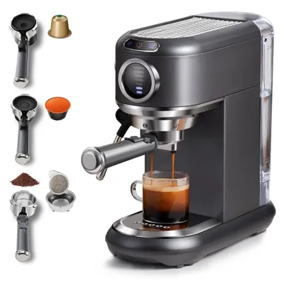 4-in-1 Espressomaschine, 19 Bar, 1,1 l Tank, für Kapseln & gemahlenen Kaffee