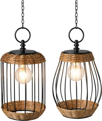 Produktbild von 2er Set Solar Hängelaterne Rattan & Metall 23cm LED Außenlaterne IP44