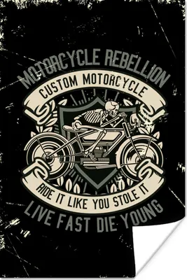 Produktbild von MuchoWow® Poster Motorrad - Skelett - Retro - Zitat 80x120 cm - Papierdruck