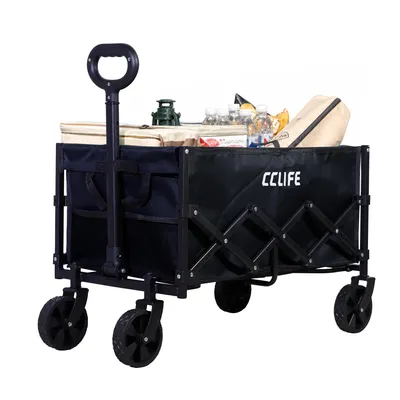 Produktbild von Bollerwagen Faltbar 90L bis 120kg mit Teleskopstange Outdoor Schwarz