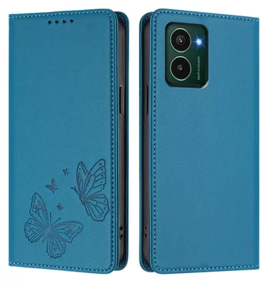 Produktbild von Lederhülle für HMD Pulse /Pulse+/Pulse Pro, Schmetterling Prägung Leder Brieftasche Schutzhülle mit Ständer Blau