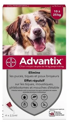 Obrázok produktu pre Advantix proti parazitom, pre psov, 10-25 kg, sada 4 kusov