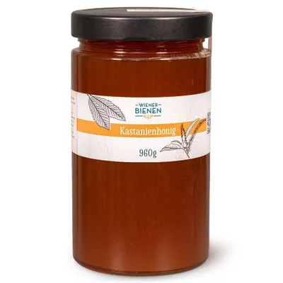 Produktbild von WienerBienen Kastanienhonig, Honig aus eigener Imkerei, 960g Glas, Naturbelassen und ohne Zusatzstoffe, Hergestellt in Österreich
