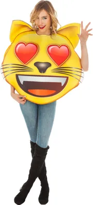 Produktbild von Emoji-Katzenkostüm mit Herzaugen Faschingskostüm gelb-rot - Einheitsgröße