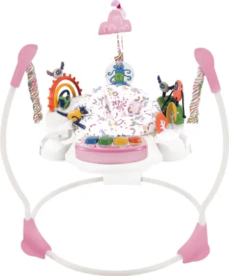 Zdjęcie produktu dla COSTWAY Baby Jumperoo, chodzik z regulowaną wysokością, siedziskiem obracającym się o 360° i tacką muzyczną, leżaczek dla niemowląt z oświetleniem i dźwiękiem, centrum aktywności dla dzieci od 6 miesiąca życia, różowy