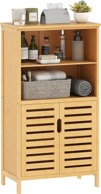 Produktbild von kleankin Badezimmerschrank, Unterschrank mit Lamellentüren, Badschrank, Bambus