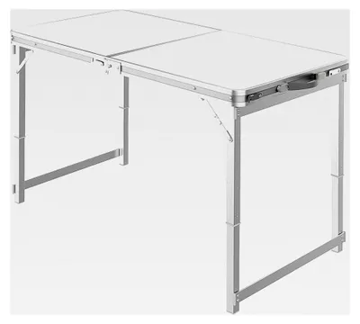 Produktbild von XL Klappbarer Aluminium Camping Tisch, stabil und tragbar, 120 x 60 x 70 cm, höhenverstellbar, Doppel Klapptisch, Gartentisch, Mehrzwecktisch, Koffertisch, Picknick, Festival, Weiß