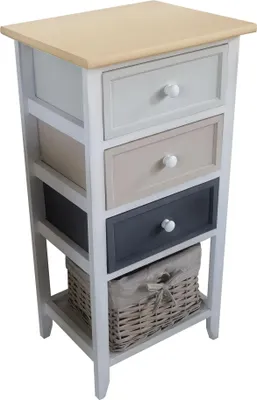 Immagine prodotto di Milani Home - mobiletto in legno con 3 cassetti e 1 cesta, grigio chiaro, 35 x 28 x 73 cm
