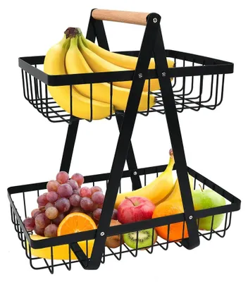 Obrázek produktu pro Dvoupatrový ovocný podnos s dřevěnou rukojetí
