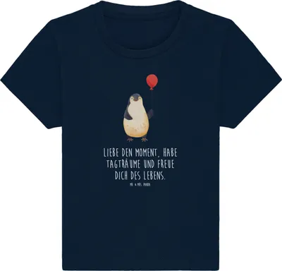 Produktbild von Mr. & Mrs. Panda  T-Shirt Pinguin Luftballon 0. - 6. Monat - French Navy - Geschenk, Baby Shirt, Beste Freundin, Pinguine, Liebe, Glück, Babyshirt, Kinder, Top