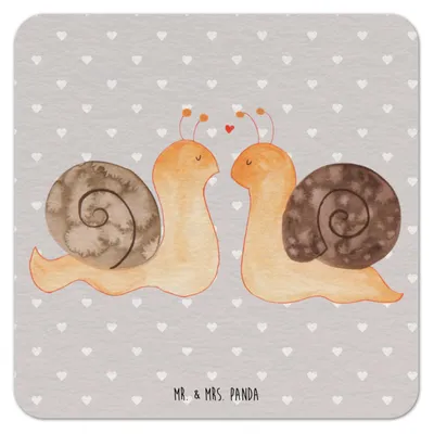 Produktbild von Mr. & Mrs. Panda Tassenuntersetzer Schnecken Liebe 50er Set - Grau Pastell - Geschenk, Tischuntersetzer, Freundin, Pärchen, glücklich, Verliebt, gläseruntersetzer, Paar