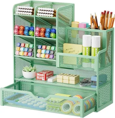 Immagine prodotto di Organizzatore da tavolo in rete - Portapenne multifunzionale - Organizzatore da tavolo verde