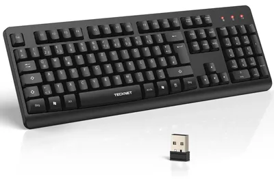 Produktbild von TECKNET Kabellose Tastatur, Deutsches Layout, 2,4 GHz Funktastatur Leise – Schwarz
