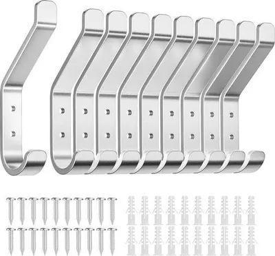 Produktbild von 10 Stück Metallhaken, Schraubhaken für Garderobe, Kleiderhaken, Wandhaken für Schlafzimmer, Wohnzimmer, Badezimmer, Kleiderschrank, Vintage, Silberfarbe