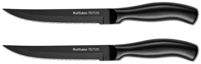 Image de Ensemble de deux couteaux à steak, noirs, de 23 cm, en acier inoxydable avec lame à dents