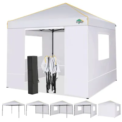 Productafbeelding van Pop-up paviljoen, 3x3 meter, waterdicht, UV50+ bescherming, met 4 zijpanelen met gaasvensters, wit