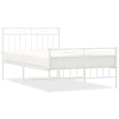 Zdjęcie produktu dla Metalowa Rama Łóżka Z Wezgłowiem I Zanóżkiem, Biała, 107X203 Cm Lumarko!
