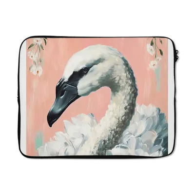 Produktbild von MuchoWow® Laptop Hülle 17 Zoll Laptoptasche Schwan - Tiere - Blumen - Pastell - Weiß - Zipper - Schutzabdeckung
