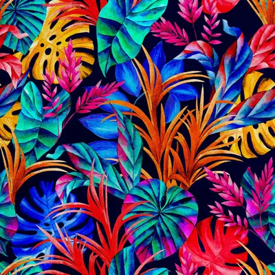 Image de Royal Velvet Tissu Polyester A coudre - motif feuilles tropicales multicolores