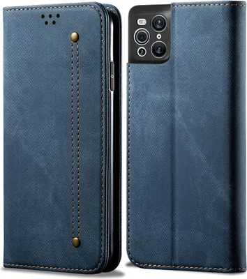 Produktbild von OPPO Find X3 Pro Hülle, LaimTop Denim Leder Brieftasche Magnetverschluss Flip Bookstyle Schutzhülle mit Standfunktion für OPPO Find X3 / Find X3 Pro Blau