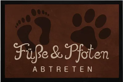 Produktbild von Fußmatte Füße und Pfoten hier abtreten Spruch lustig Hund Katze Haustier-Besitzer rutschfest & waschbar Moonworks® Pfote 1 schwarz 60x40cm