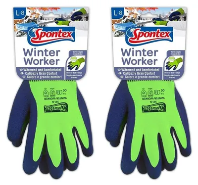Produktbild von Spontex 2er Pack Größe L (blau oder grün) Winter Worker Handschuhe Arbeitshandschuhe