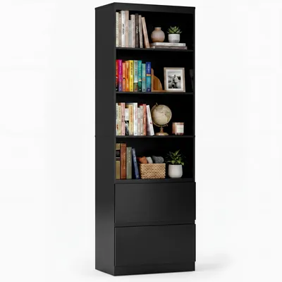 Produktbild von BEALIFE Standregal 60x34x180 cm mit 2 Schubladen | Aus MDF mit Kippsicherung | Schwarz AP130