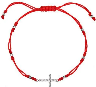 Image de Bracelet Kabbale rouge avec croix 13022.3 rouge