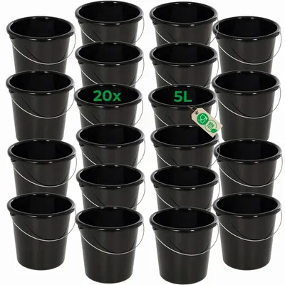 Produktbild von Novaliv 20 Stück Eimer 5L Schwarz mit Maßeinteilung - Putzeimer 5 Liter ⌀ 22,5 cm Praktischer Allrounder mit Skala für Haushalt & Garten ideal als Haushaltseimer, Wassereimer, Wischeimer, Bucket