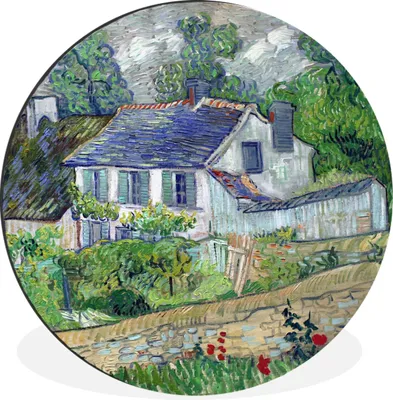 Produktbild von MuchoWow® Aluminium Wandkreis Haus in Auvers - Vincent van Gogh Ø 60 cm Wanddeko Modern Wohnzimmer - Wand Kreis - Wandbild - Schlafzimmer - Aluminium Bild - Kinderzimmer - Wohnzimmer Dekoration - Wandschmuck