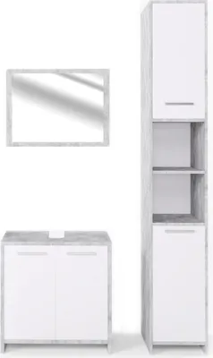 Produktbild von Vicco Badmöbel-Set Kiko, 3 Teile, mit Hochschrank, Beton/Weiß
