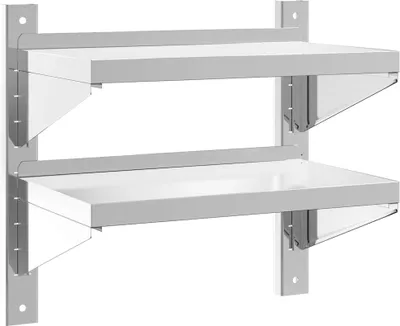 A product shot of a two-tiered wall shelf unit against a white background.