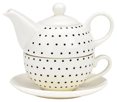 Productafbeelding van Set van 3 theepotten, stippendecor, van wit porselein (B/H/D) 15x16x15 cm 400 ml/250 ml