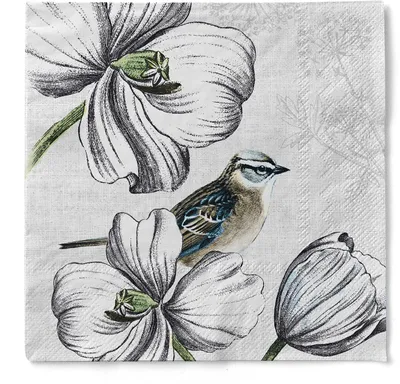 Produktbild von Tissue Serviette Isabeau, 3-lagig, 40 x 40 cm, 100 Stück - Mank - Floral Vögel