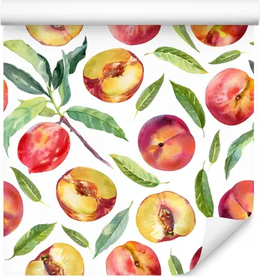 Produktbild von 10m VLIES TAPETE Rolle Obst Pfirsiche Blätter Natur Muster Aquarell XXL