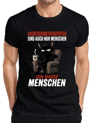 Produktbild von Aggressionstherapeuten Ich hasse Menschen Statement Sarkasmus Herren T-Shirt, Schwarz, 3XL