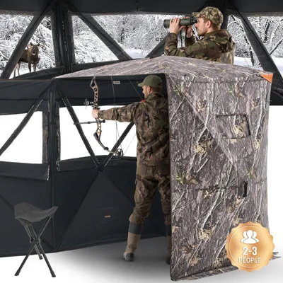 Produktbild von VEVOR Jagdzelt Jagdversteck für 2–3 Personen, Tarnzelt mit dreibeinigem Stuhl & Tragetasche, robustes Tarnzelt mit geräuschloser Reißverschlusstür & Fenster, Jagdunterstand für Schafe, Hirsche