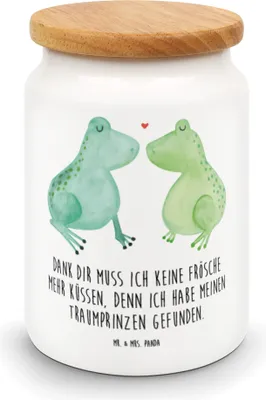 Produktbild von Mr. & Mrs. Panda Vorratsdose Frosch Liebe - Weiß - Geschenk, Freundin, Lebensmittelbehälter, behälter, Keksdose, Vorratsbehälter, Hochzeitstag, Kaffeedose, Frösche, Dose