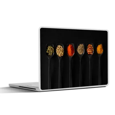 Produktbild von MuchoWow® Laptop Aufkleber Sticker Cover Löffel - Gewürze - Schwarz - Gewürze - Rustikal 30x22 cm - Laptop-Sticker