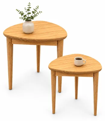 Produktbild von Bambus Beistelltisch Dreieck abgerundet – Set –Couchtisch & Sofatisch für Wohnzimmer und Schlafzimmer Natur 42 cm & 62 cm