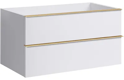Image de Meuble de salle de bain sous vasque avec poignée Velora - blanc mat, poignée dorée - 79x53x46,5 cm