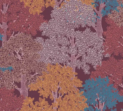 Produktbild von Architects Paper Waldtapete Floral Impression Tapete mit Bäumen Vliestapete lila rot gelb grau 10,05 m x 0,53 m
