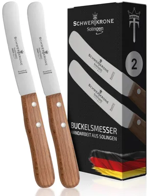 2er-Set Buckelsmesser aus Solingen, Buchenholz, 22 cm