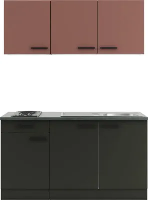 Produktbild von Optifit Singleküche mit Geräten Nizza407/Madrid420 150 cm rostrot anthrazit matt zerlegt Variante reversibel KPNM 1532-9+
