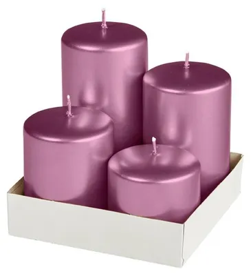 Produktbild von Adventset Stumpenkerzen Metallic Matt Orchidee Ø 60 mm, 4 Stück