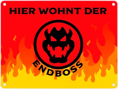 Produktbild von Hier wohnt der Endboss Metallschild mit Flammenmotiv Schild Blechschild