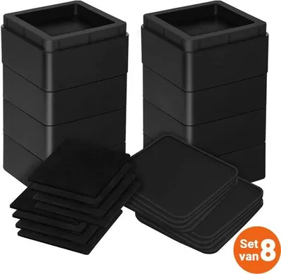 Productafbeelding van JustValue Verstelbare Meubelverhoger set - 7,6, 15,2 cm - Max. 567 kg - Modern Zwart Design - Stoelverhogers - Bedklossen - Tafelverhogers
