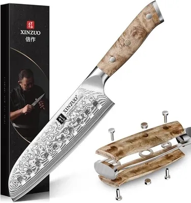 Imagen del producto de Cuchillo Santoku profesional de acero damasco de 67 capas, 18 cm, para chef