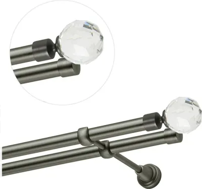 Obrázok produktu pre Záclonová tyč 540 cm na montáž na stenu, záclonová tyč 19 mm z antickej ocele, sada záclonových tyčí s krištáľovou guľou