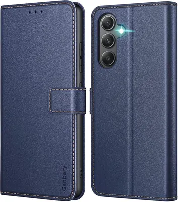 Produktbild von Samsung Galaxy A34 5G Handyhülle Leder Klapphülle Blau magnetisch standfunktion